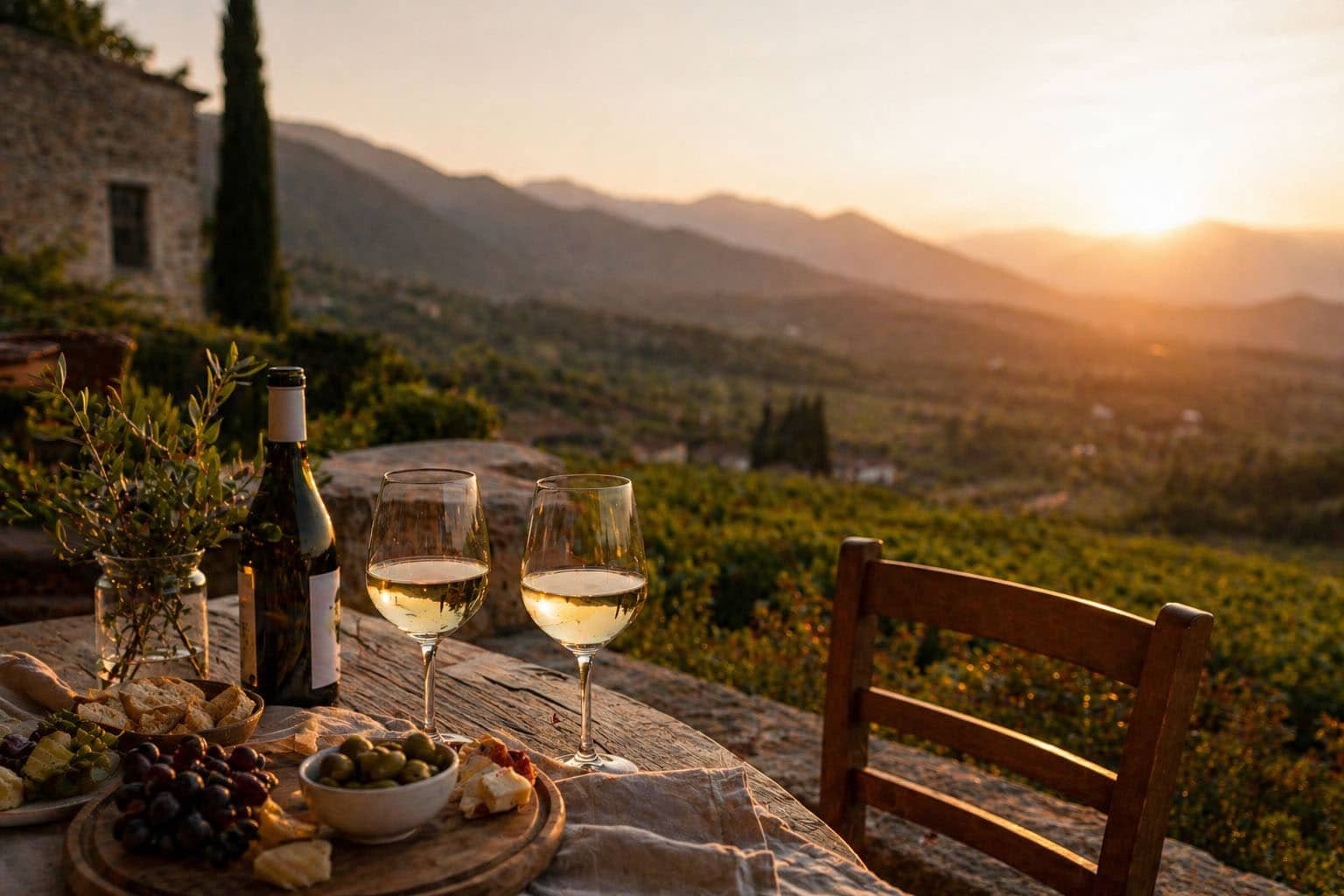 wine terrace view mountains sunset peloponnes (1)
